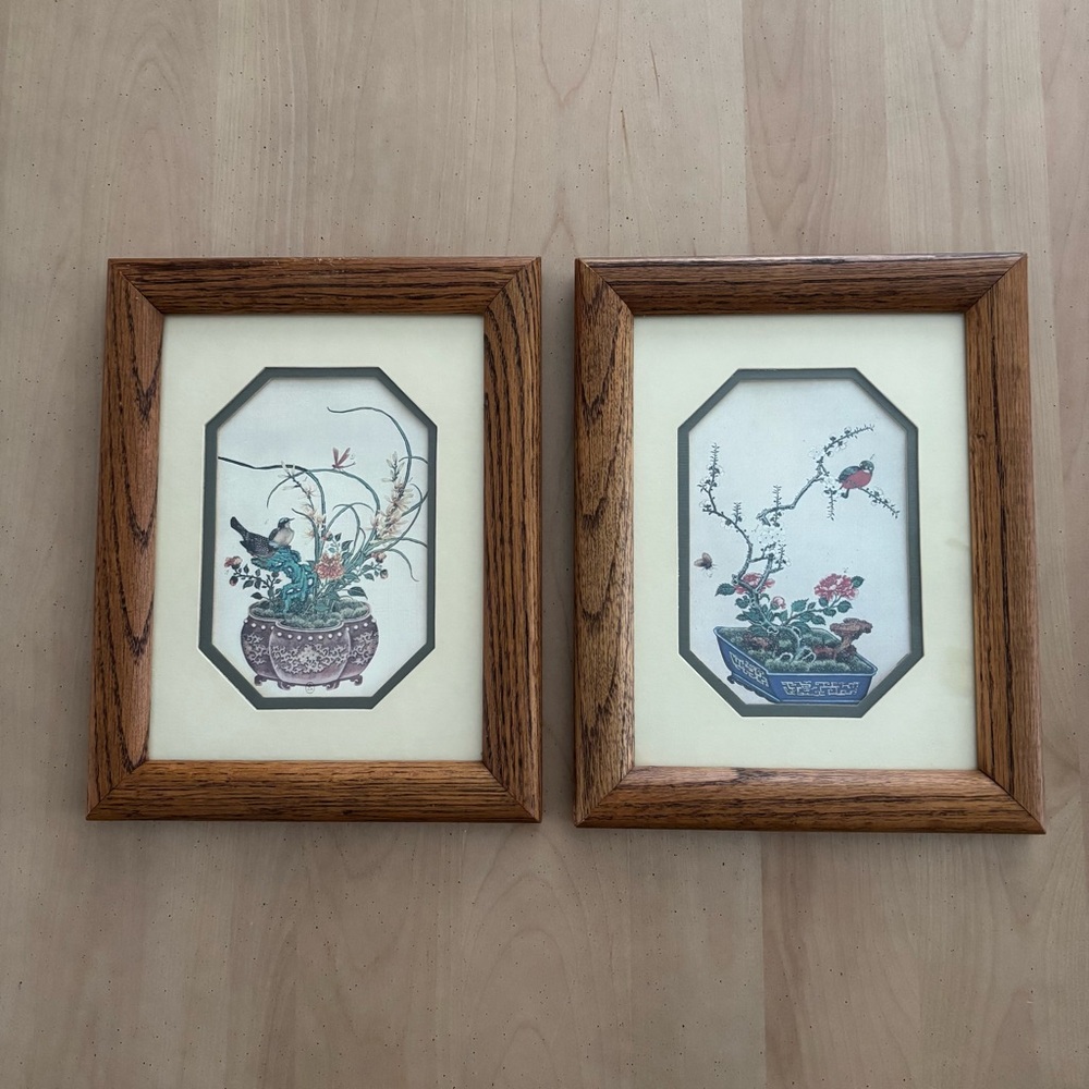 Vintage HOMECO. Two Asian Bird Themed Prints. Pre-owned. See Photos For Detail